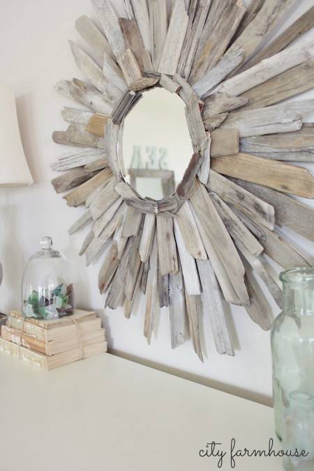 DIY starburst driftwood mirror