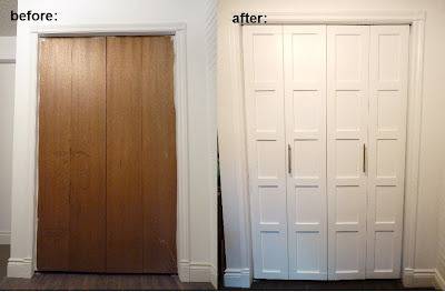 A door with panels that had been painted white.