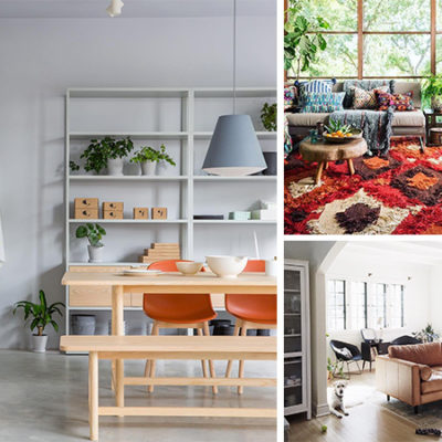 A collage shows three different room designs.