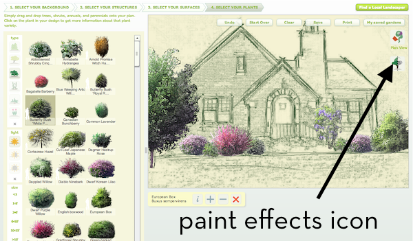 Illustrations show a home with different colored bushes.