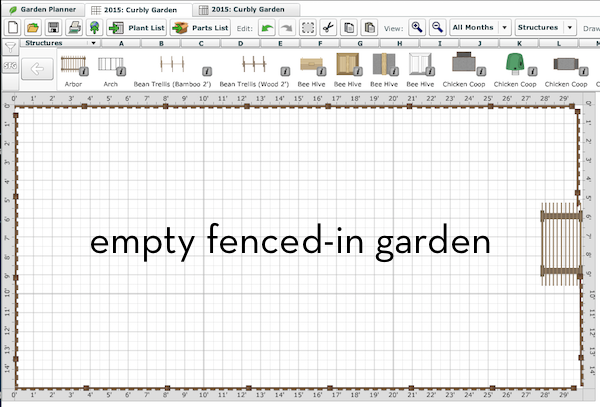 The words on a grid in a computer screen say empty fenced in garden.