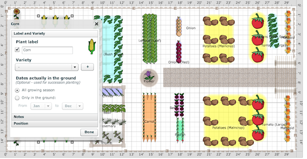 Plants and other gardening ideas are shown on a computer grid.
