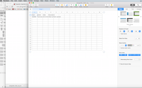 A program as an excel sheets used for garden planning