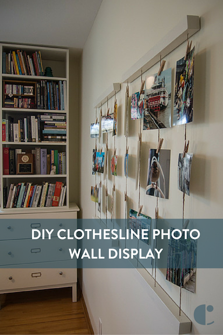 Pinterest Image for DIY Clothesline Photo Wall Display