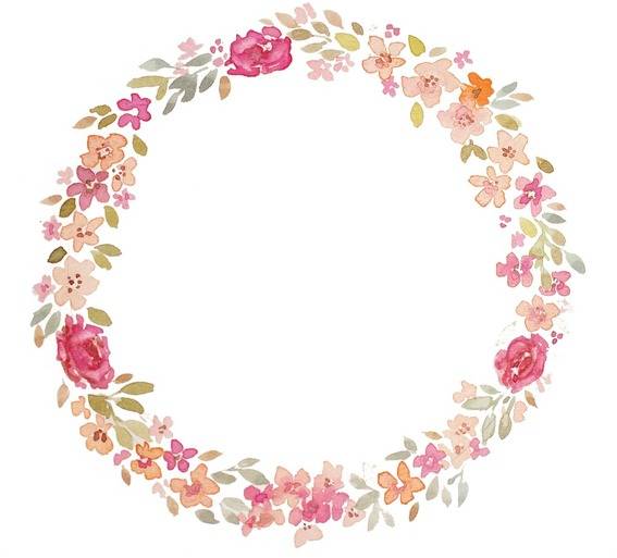 Floral circular pattern of pink and yellow flowers painted on a white wall.