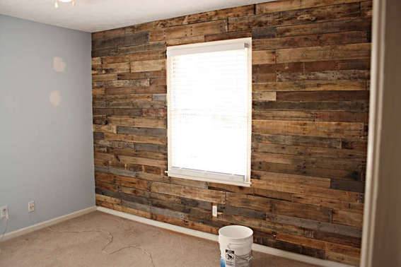 wood pallet nursery room wall paneling DIY