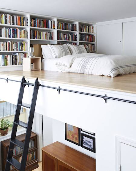 lofted sleeping space with library
