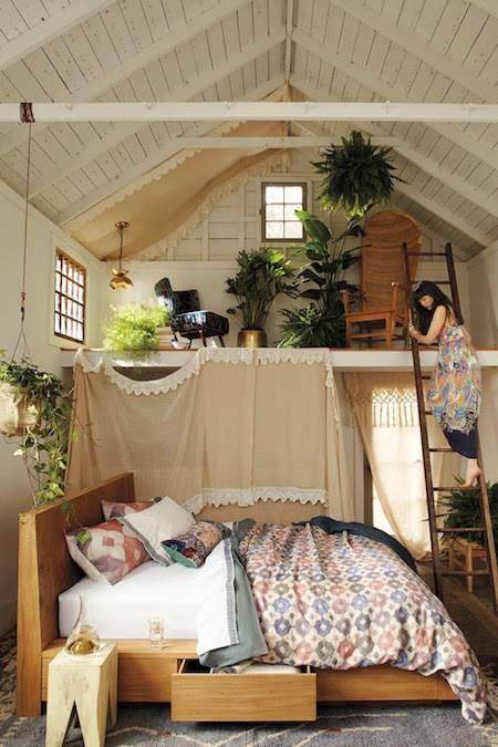 bo-ho bedroom with loft