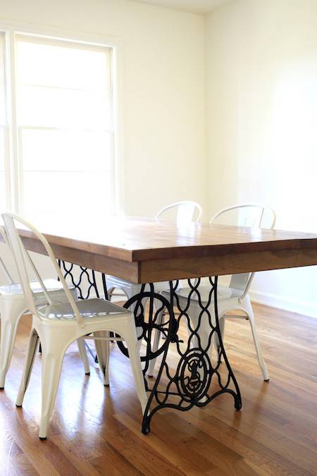 DIY dining table with sewing machine legs