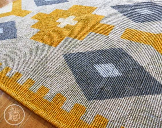 A beautiful mat is in yellow with grey colour.