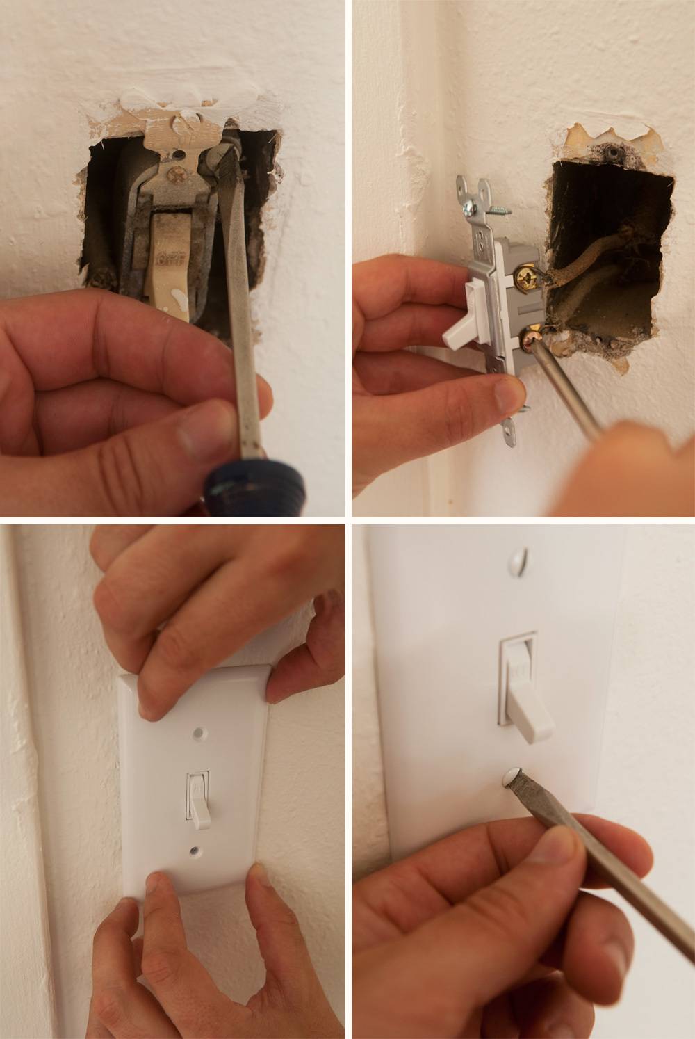 Using tools on the door .