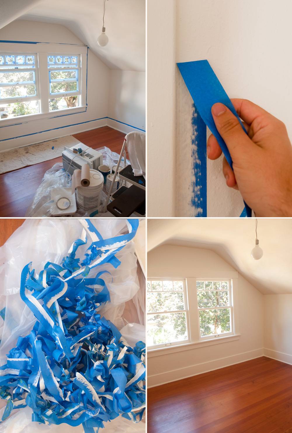 Makeover process of a bedroom.