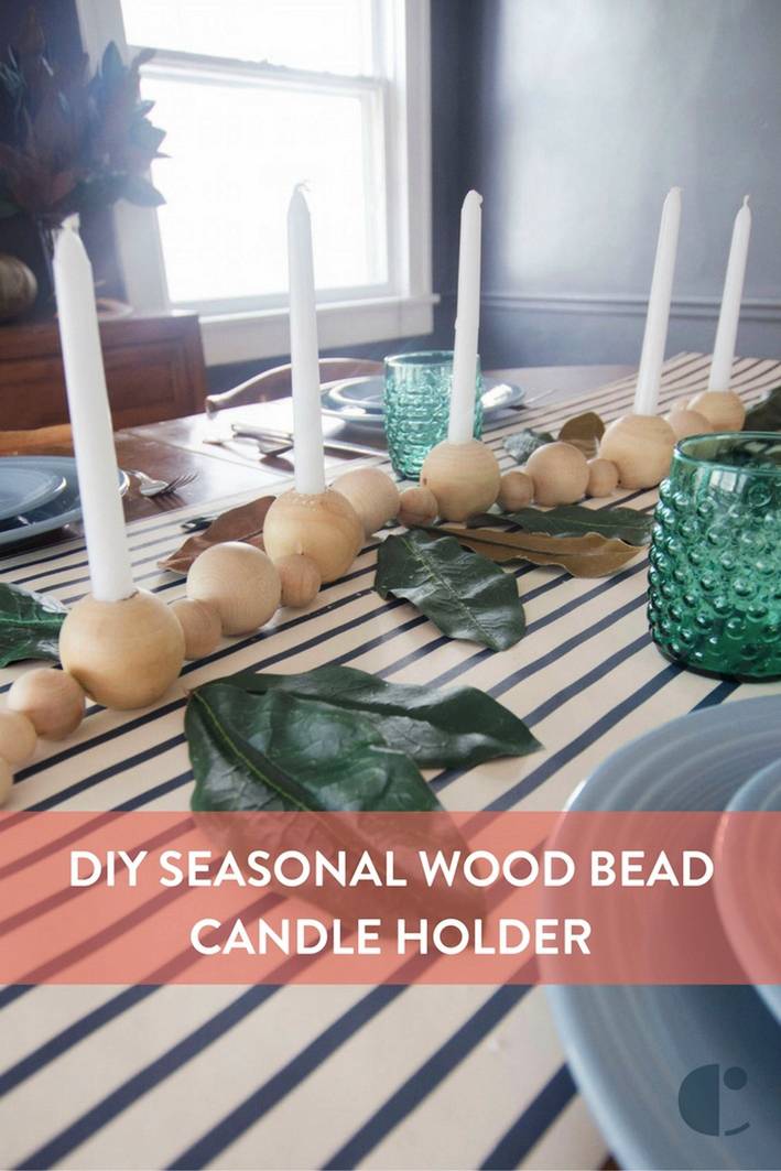 DIY Seasonal Wood Bead Candle Holder
