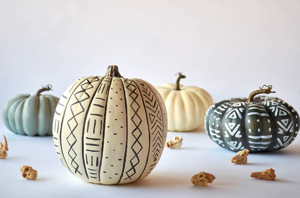 Handpainted geometric design decorative pumpkins.