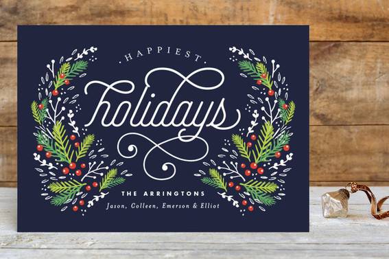 "Festive Foliage" - Classical Holiday Postcards in Midnight by Kristie Kern.