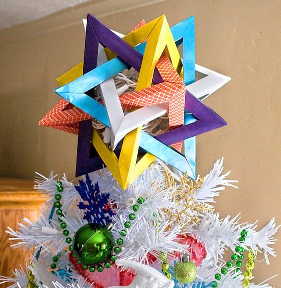 Lc0656 6.0 Christmas Tree Toppers Glittered Paper Christmas Paper Tree Topper Finial Peaceful Star Tree Topper 