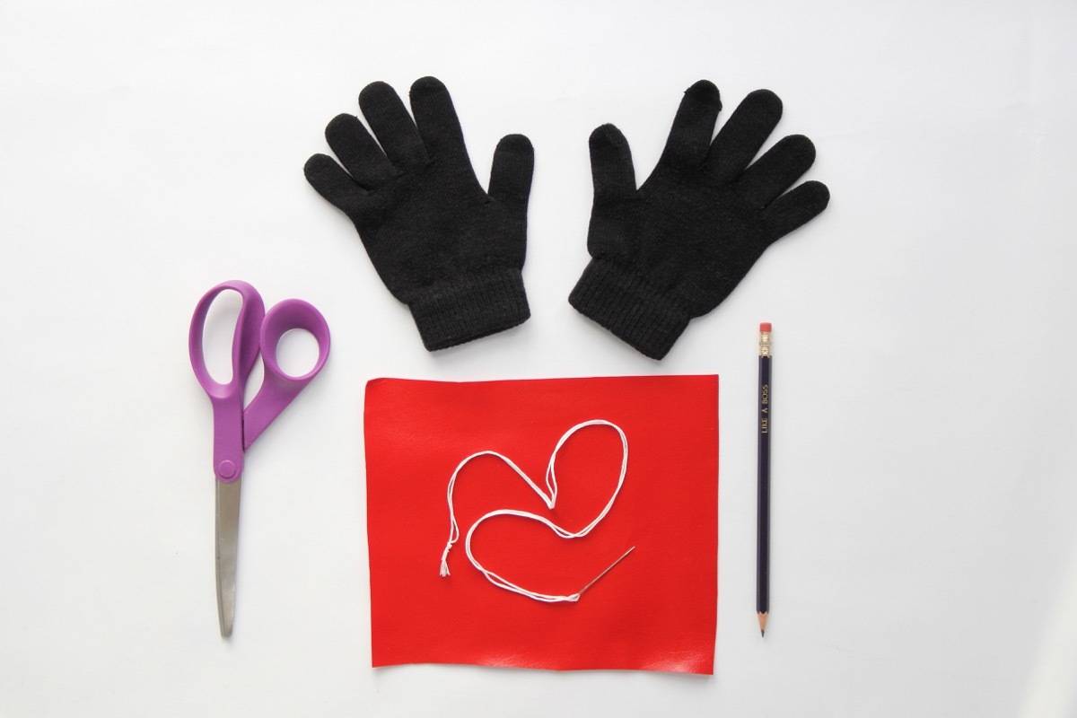 Materials needed to jazz up a pair of boring gloves