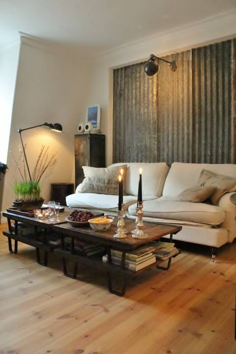 Here, the home owner used corrugated metal to promote a wall behind a sofa in a living to featured status