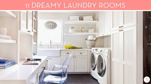 A renovated laundry room has all cream interiors.