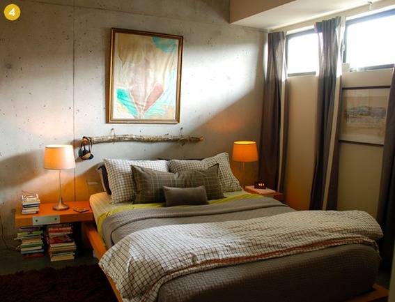 rustic-meets-modern look of this little bedroom