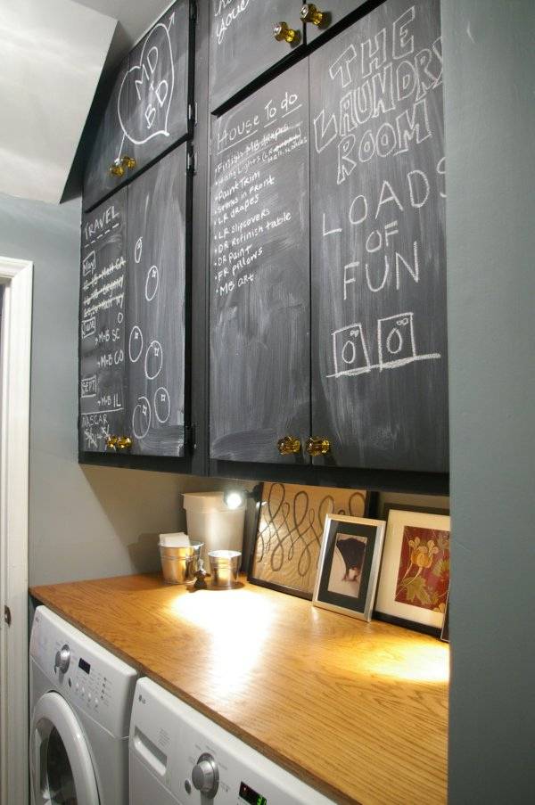 chalkboard laundry room cabinets