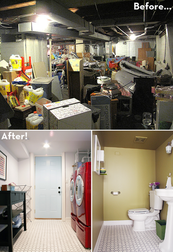 Scary basement becomes clean, colorful laundry room