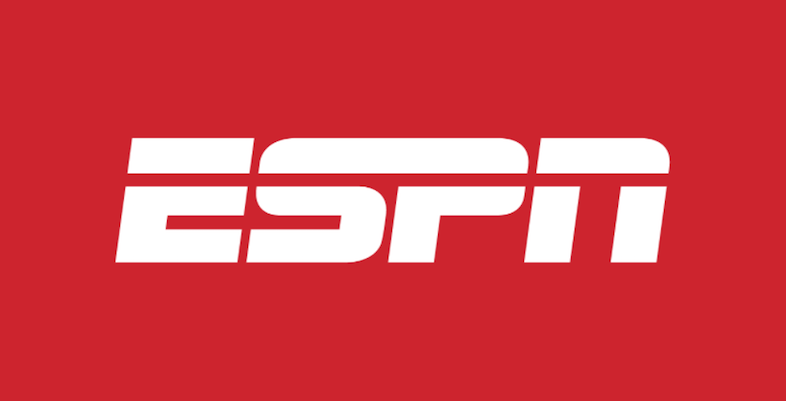 The ESPN logo on a red background.