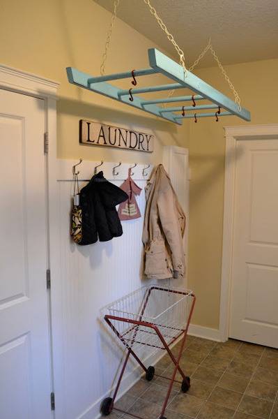 hanging ladder rack - laundry room idea