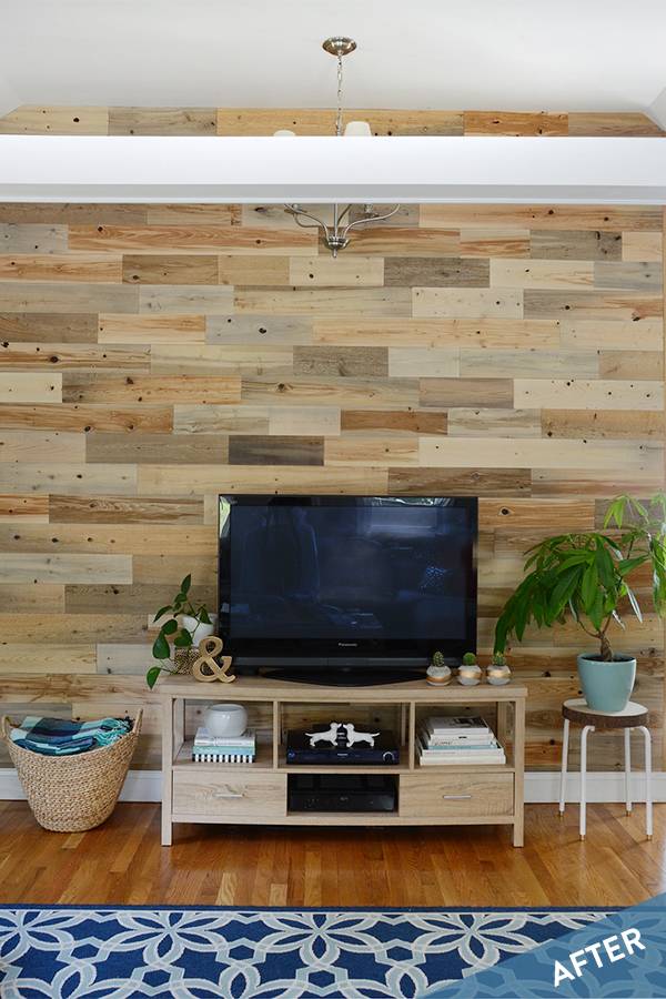 Reclaimed wood accent wall - reveal