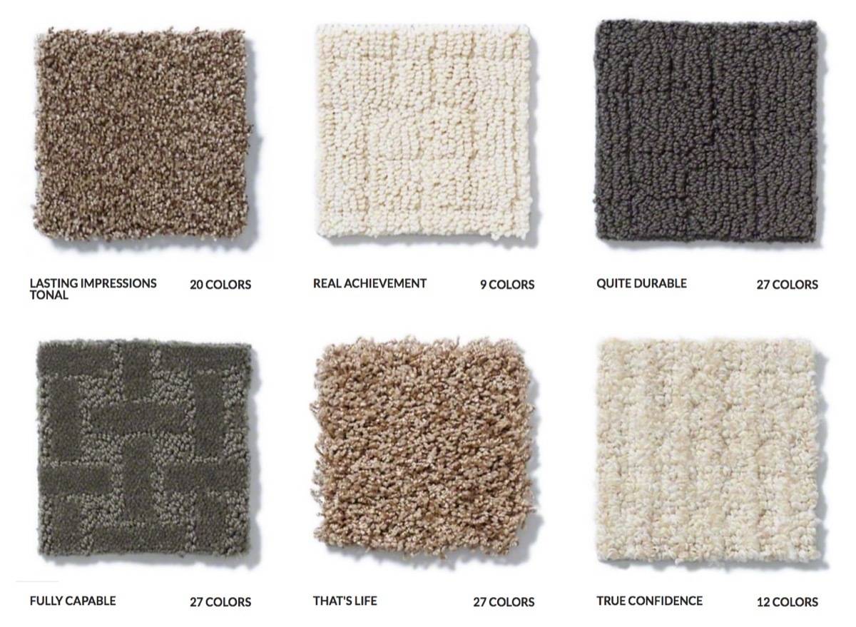 Different types of carpet ranging in different colors.