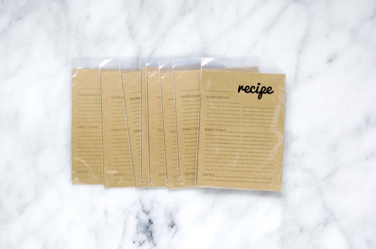 Free printable recipe cards in protective plastic sleeves