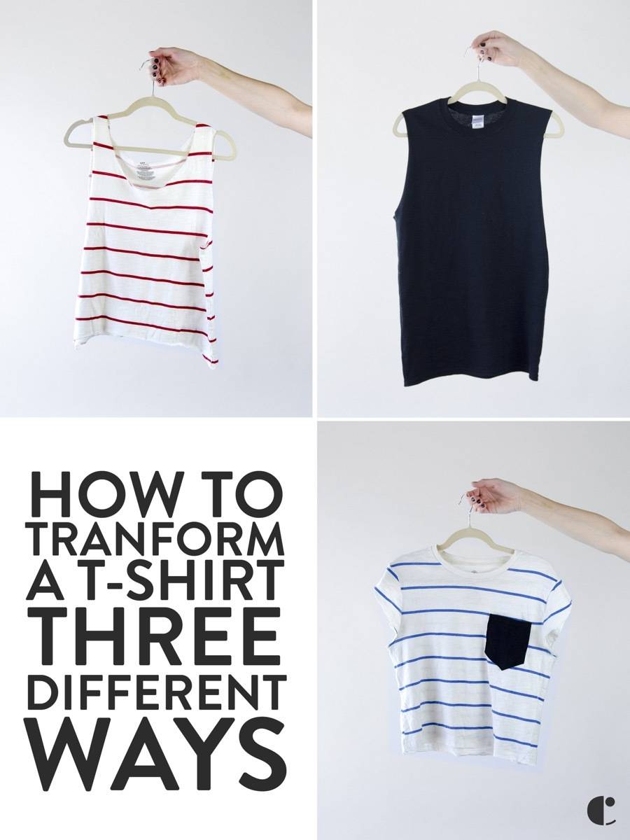 T-Shirt DIY Ideas: How to transform a t-shirt three different ways using scissors and sewing