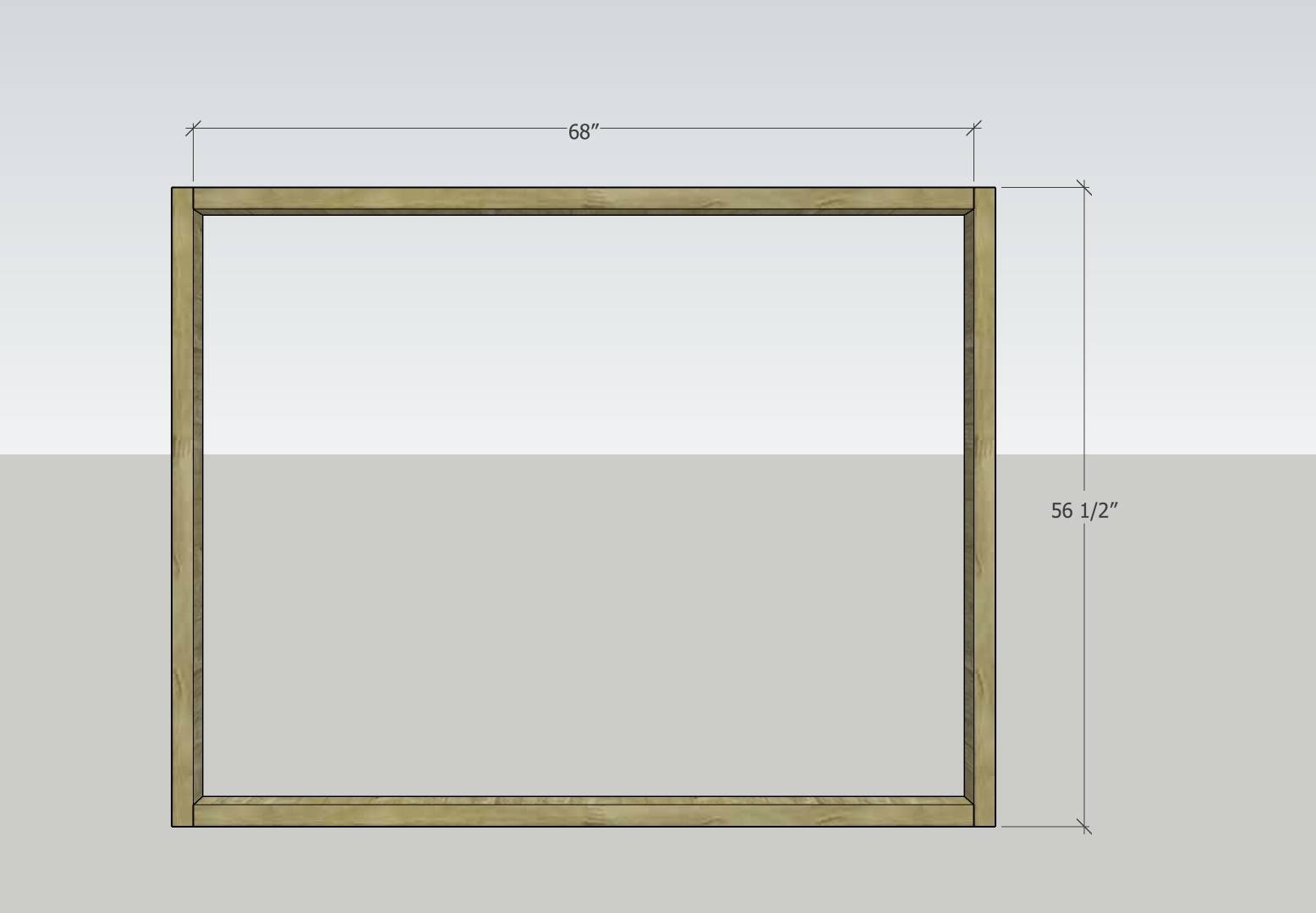 56 ½ inches long and 68 inches width wooden frame.