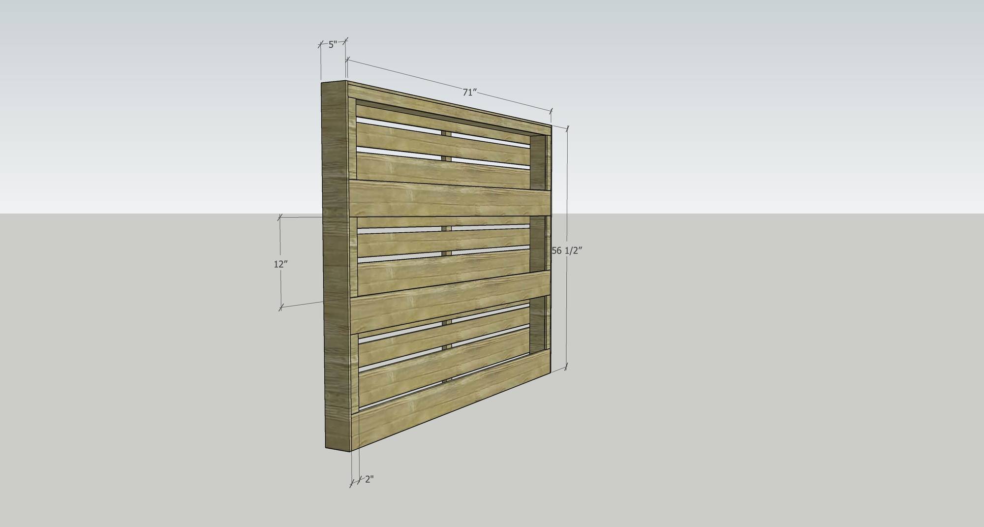A picture shows measurements of a wooden pallet.