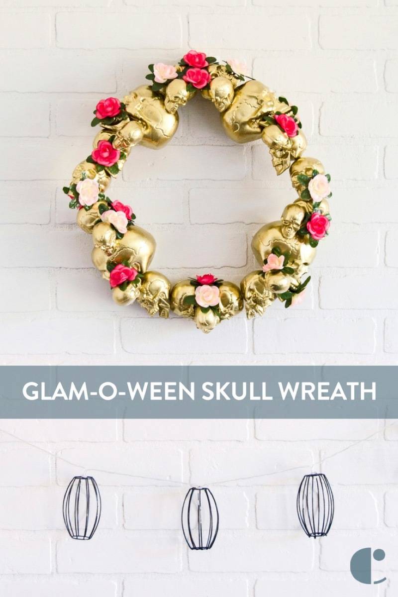 Happy Glam-o-Ween! Ditch the traditional black and orange in favor of something sweeter. Try this DIY skull wreath!