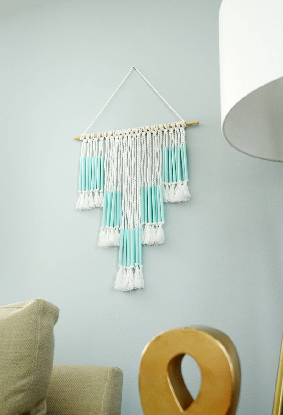 DIY Plastic Straw And Rope Wall Hanging