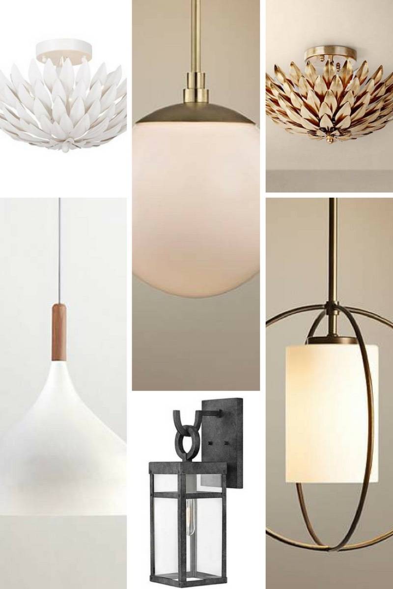Different types of shandlers and wall lights for home decor.