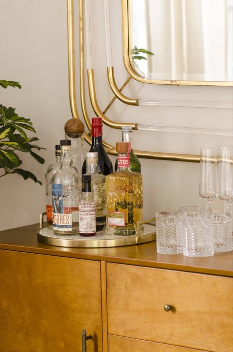 Credenza with bar and mirror