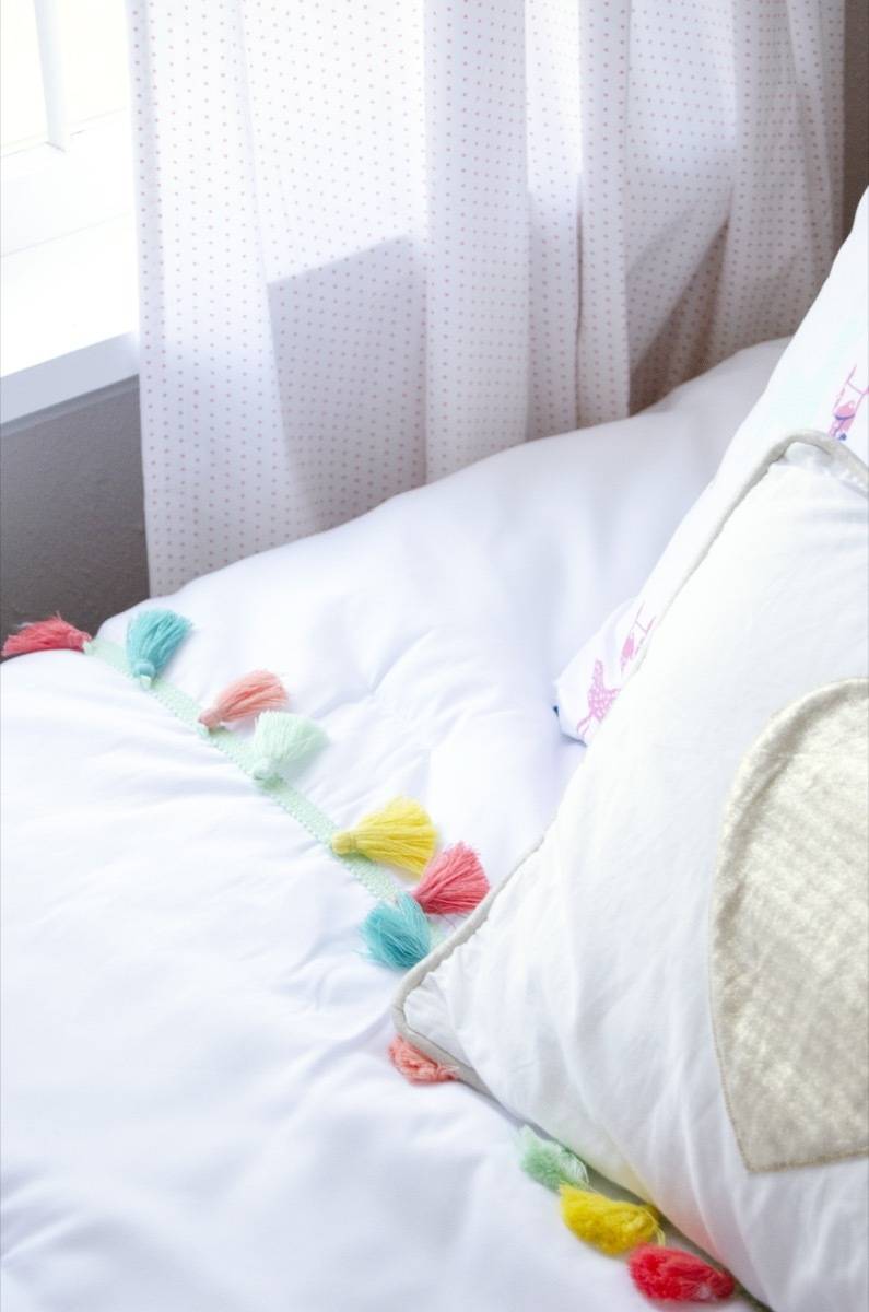 Girls' room bedding detail.