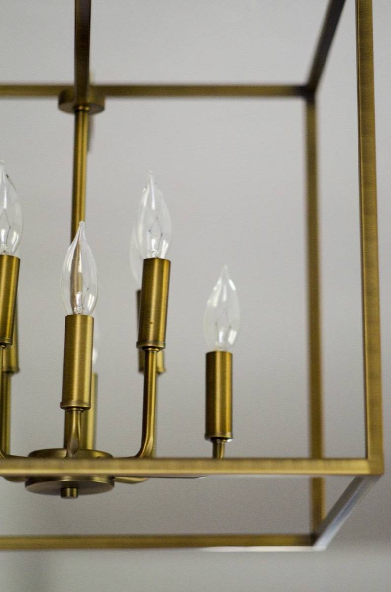 Bedroom chandelier, gold with square geometric lines