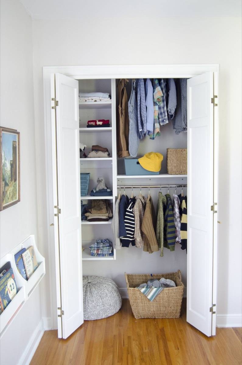 Boy's closet system, organized