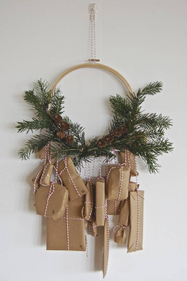 DIY advent calendar with hoop wreaths