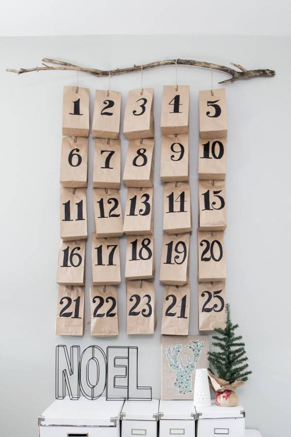 advent calendar - hanging branch and paper