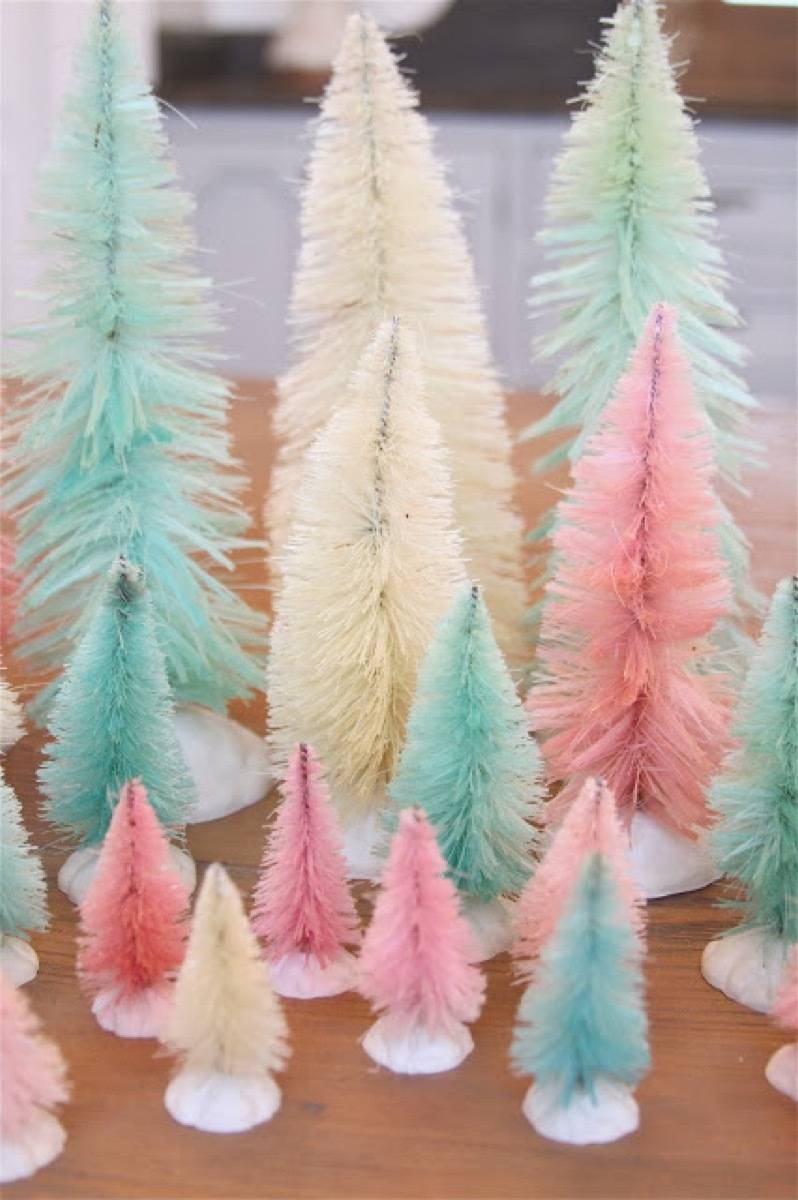 81 Stylish Christmas Decor Ideas You Can DIY | Bleached bottle brush trees