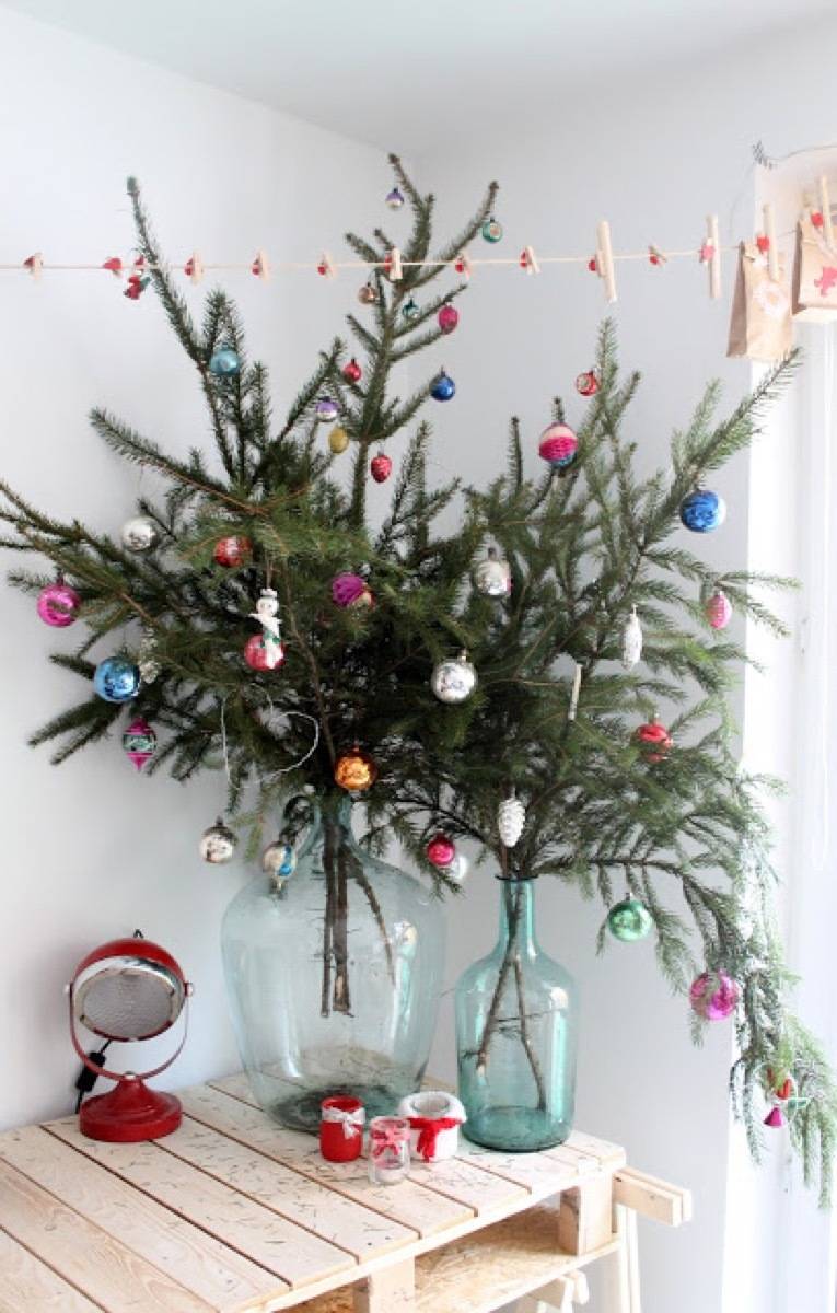 81 Stylish Christmas Decor Ideas You Can DIY | Branches in jars