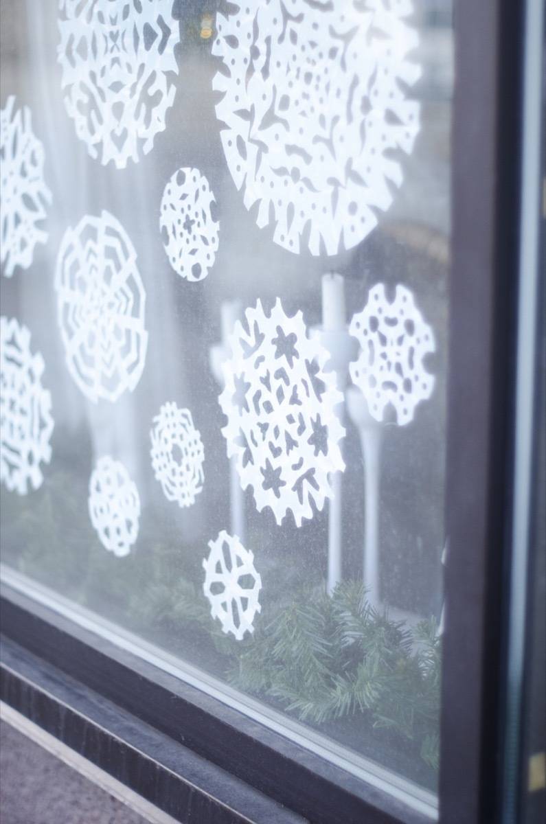 DIY window decals - Snowflakes made from shelf liner