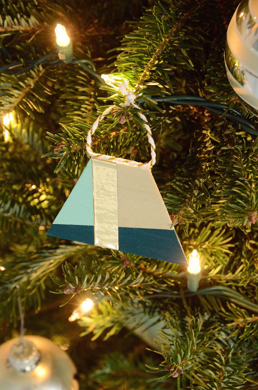 DIY Color Blocked Balsa Wood Ornaments