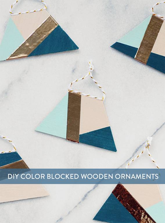 DIY Color Blocked Balsa Wood Ornaments