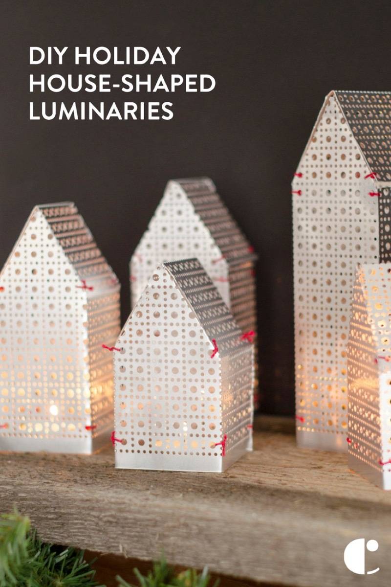 Create house-shaped votives for festive, flickering tea lights
