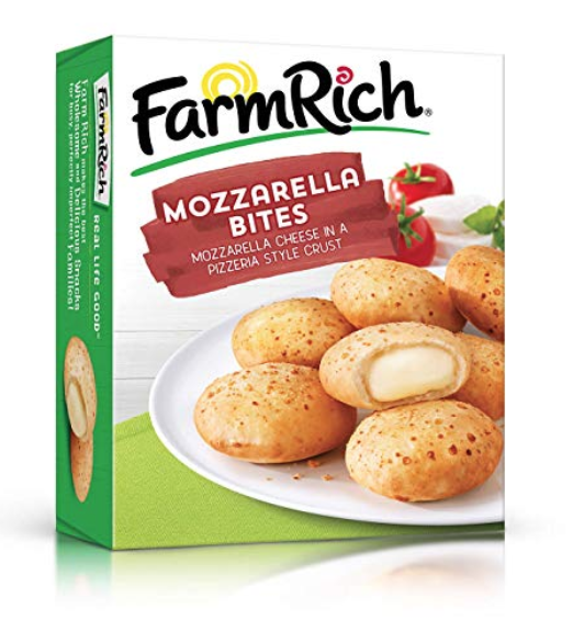 A box of Farmrich Mozerella Bites